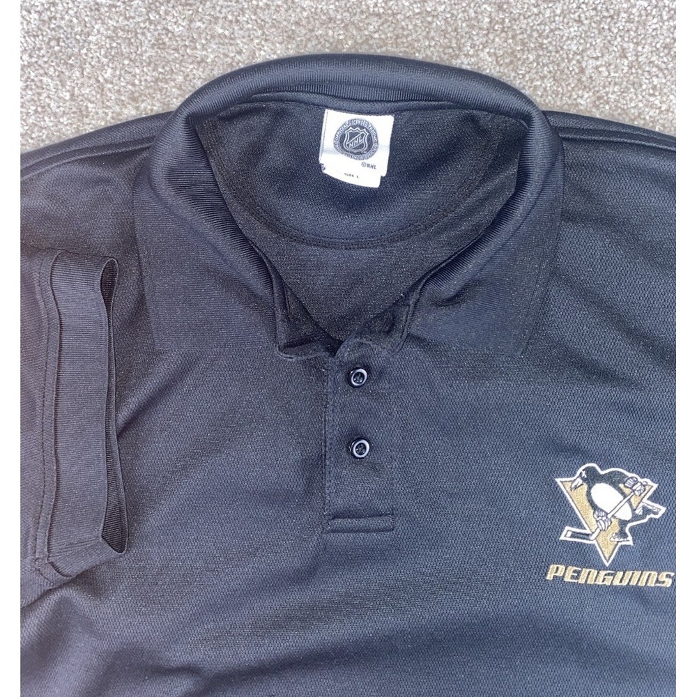 Pittsburgh Penguins NHL Branded Performance Black Color block Polo Mens L Active
